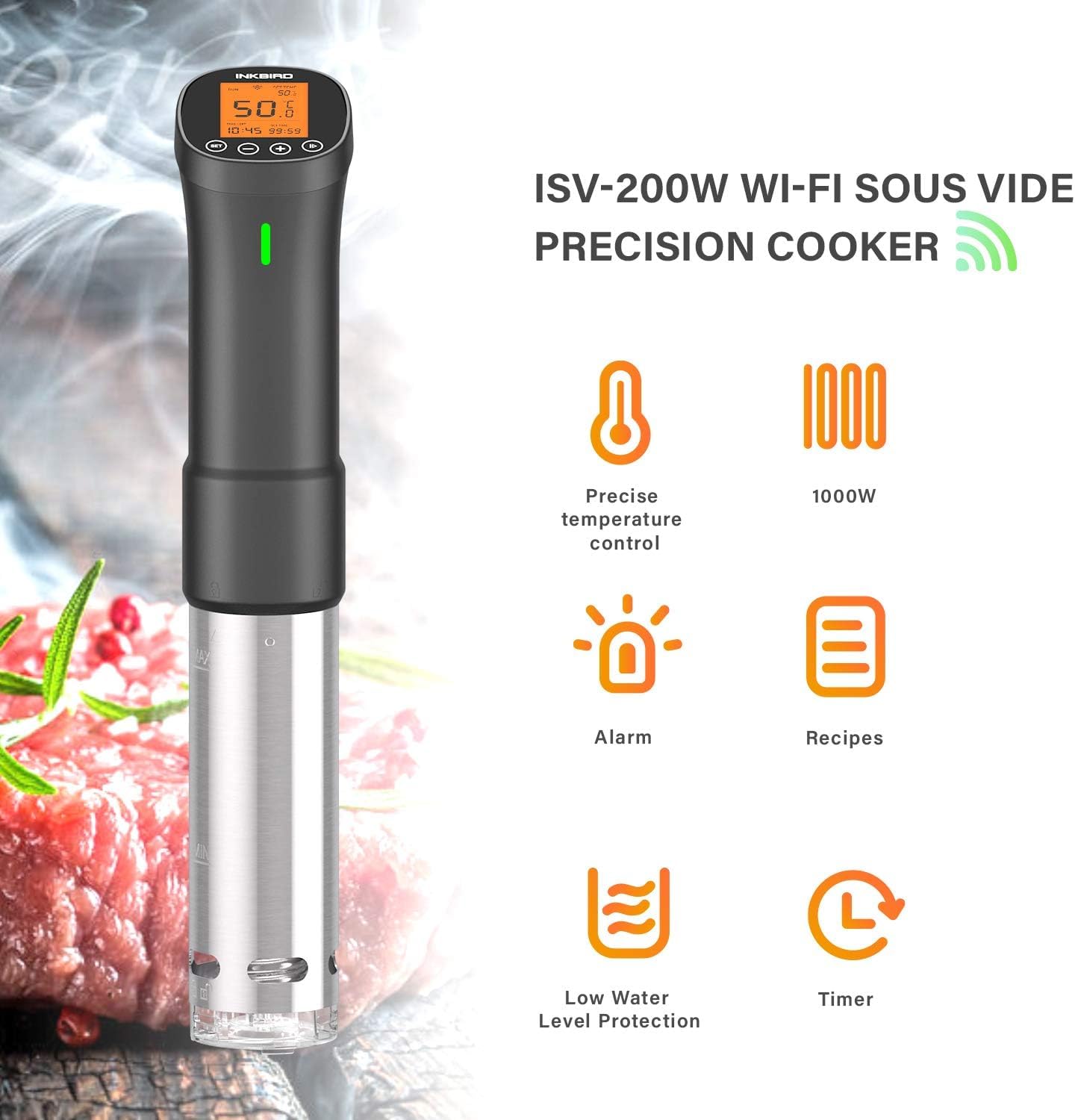 INKBIRD ISV-200W Thermoplongeur Chauffe eau + Boîte de Rangement | Set de WiFi Cuisson Sous Vide avec Étuis en Rigide et PVC pour le Voyage et le Stockage