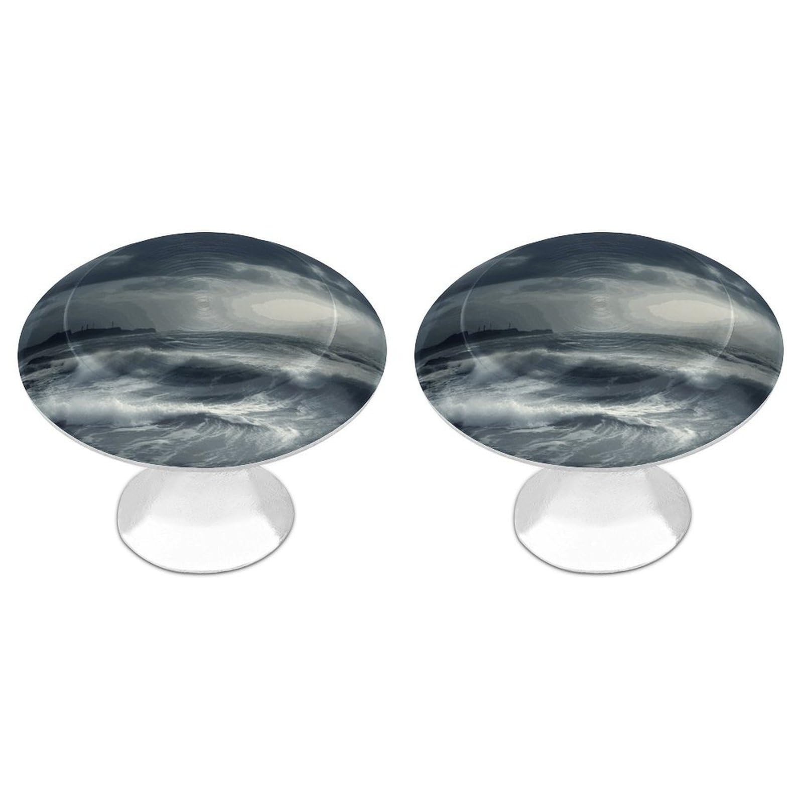LDGSUPH Stormy Sea Drawer Pulls Exquisite Round Cabinet Knobs Closet Door Pulls Sturdy Stainless Steel Door Handle Dresser Drawer Knobs Cabinet Handles for Furniture Pull 2pcs