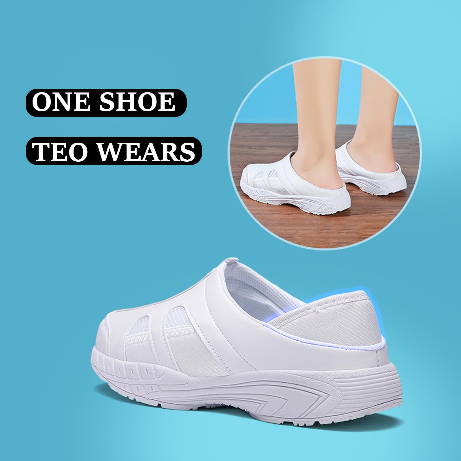 Women's Nursing Shoes Drop-in Heel Walking Shoes Lightweight Slip On Working Flats Shoes White 35