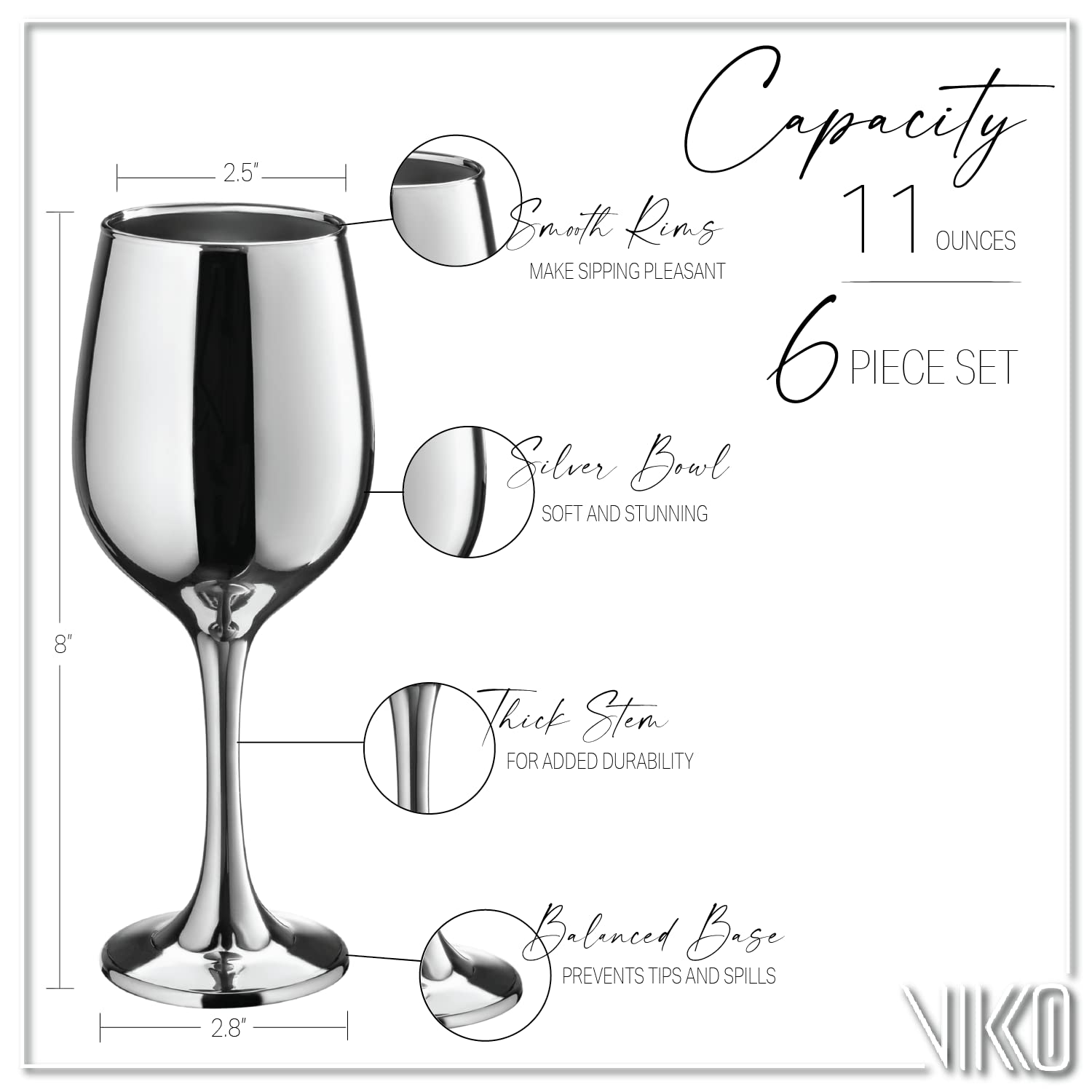 6 Verres à Vin En Cristal Mid-Century Modern, Liseré Argenté - Fabriqués En France