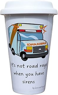 Ambulance Road Rage Ceramic Travel Mug - Paramedic Trainee Coffee Flask - Paramedic Career Insulated Mug - Paramedic Graduate Eco Friendly Travel Mug