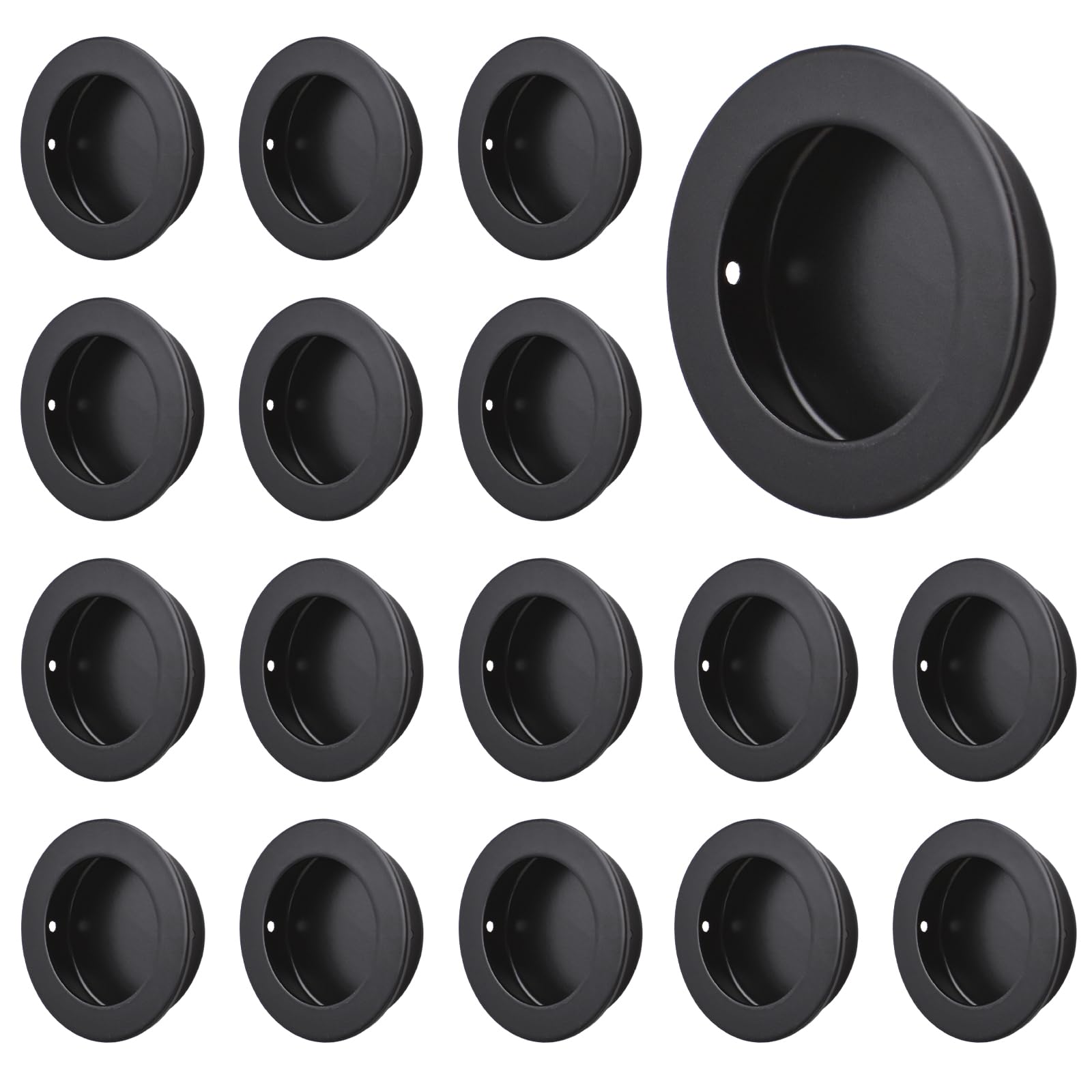 MOROBOR Black Flush Pulls Barn Door Handles, 16PCS 304 Stainless Steel Sliding Door Pulls Round Flush Recessed Cabinet Handles — image 1