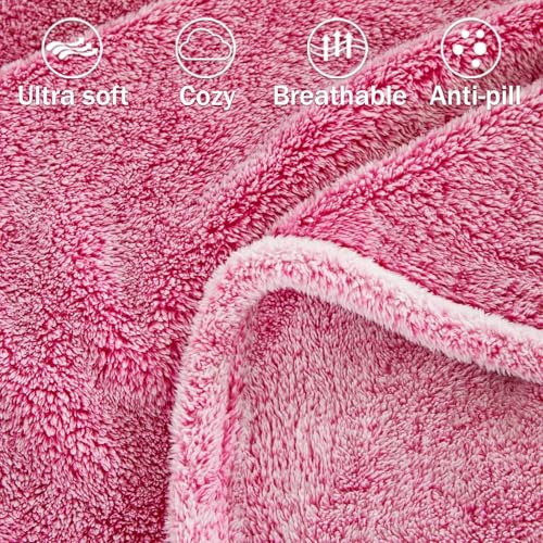 Image of Exclusivo Mezcla Plush Fuzzy Fleece Throw Blanket Extra Large, Super Soft, Fluffy and Warm Blankets for Couch, Bed, All Season (Mixed Hot Pink, 50x70 inches)