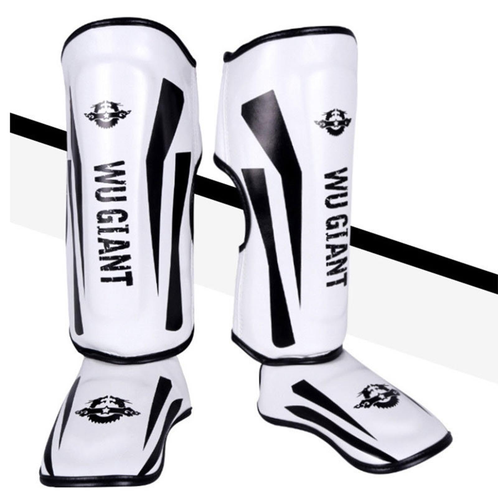 kowaku Shin Guards Protector Pads Anti Slip Adjustable Protection Leg Equipment for Boxing Kung Fu Martial Arts MMA Shinguards, White, M