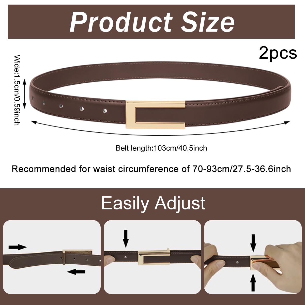 PALAY® Waist Belt for Women Dresses, 2Pcs PU Ladies Belt for Women Jeans, Minimalism Woman Slim Belt for Casual Blazer, Formal Suit, Gown, Evening Dress, Trousers (Interlock Buckle) - Image 2 thumbnail