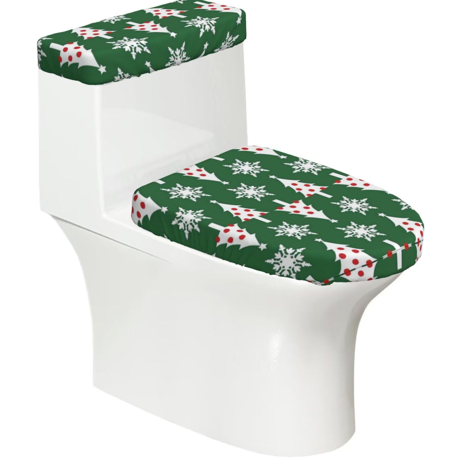 Mrowyc Black Christmas Tree Pattern Printed Toilet Seat Set - Set Of 2 - Universal Toilet Seat Cover - Housewarming Birthday Christmas Gift