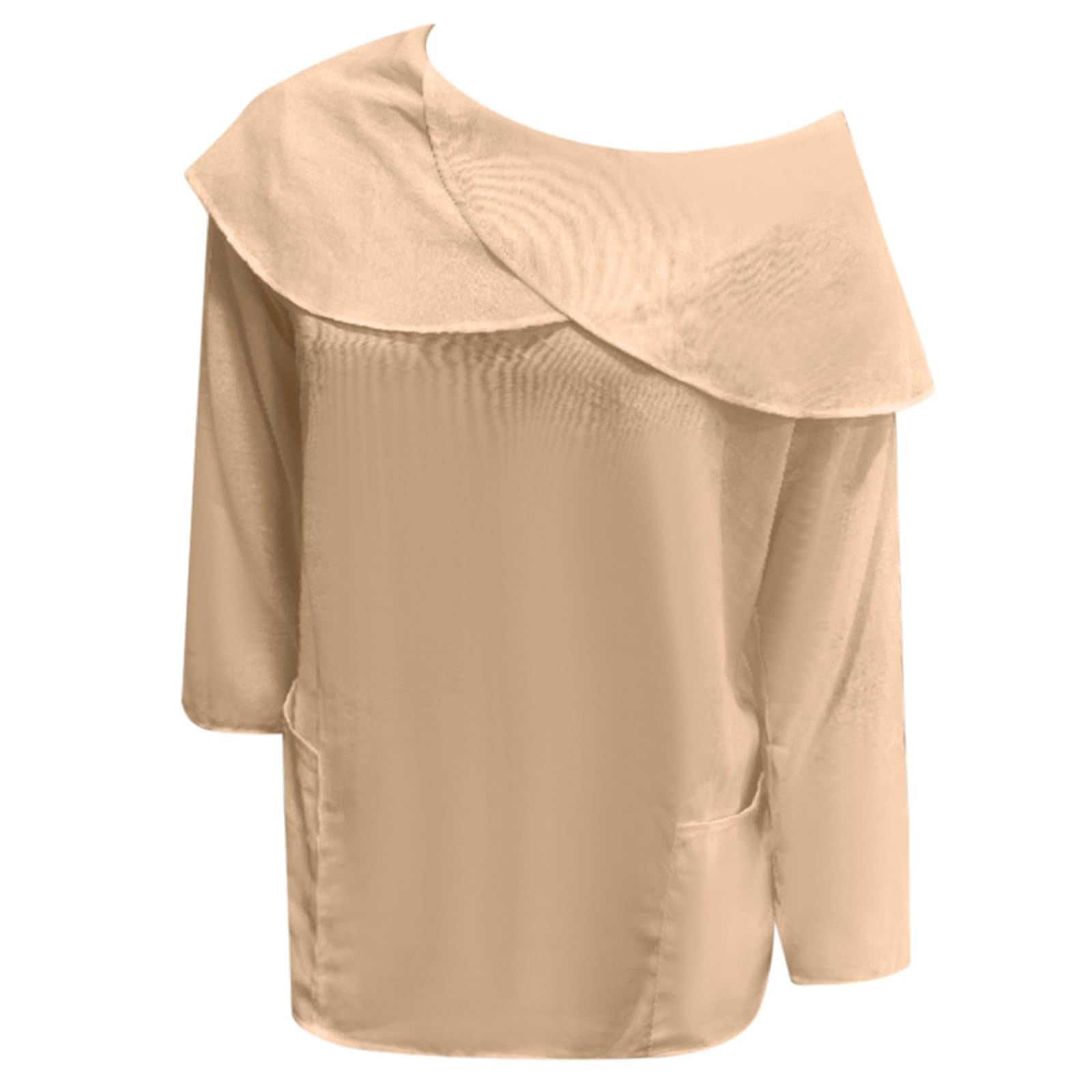 Women's Casual Loose Fit Linen Top with Large Pockets and Unique Asymmetric Collar for Spring and Summer (Beige, L)