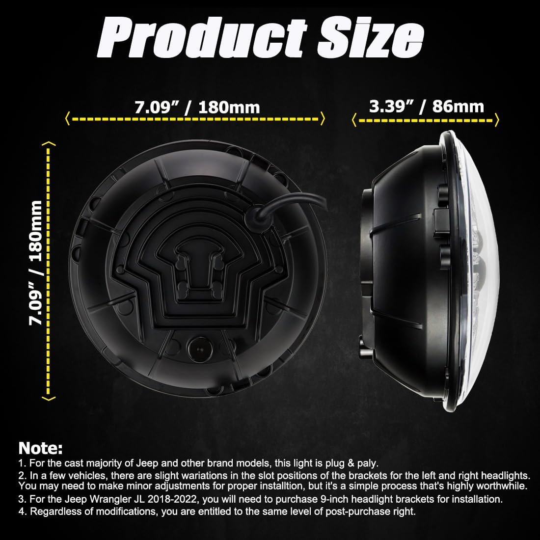 Gradient Start-up Halo Round 7inch Led Headlights Compatible with Jeep Wrangler JK JKU TJ LJ Chevy Ford GMC Dodge Mazda Nissan Mack VW etc H6024 Hi/Low Sealed Beam with DRL Turn Signal