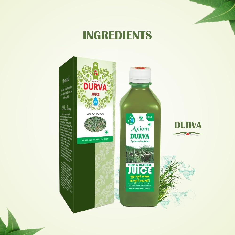 Axiom Jeevanras Durva Herbal Juice | Natural Immunity Booster | Supports Digestive Health & Thyroid Function | Helps Relieve Acidity & Stomach Issues | No Added Sugar - 500ML (Pack of 2)
