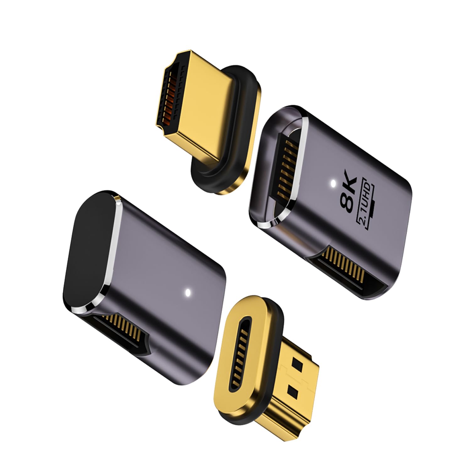 Sisyphy Lot de 2 adaptateurs magnétiques HDMI 2.1 femelle vers mâle 8K 60 Hz 4K 120 Hz sortie pour ordinateur portable, PC, moniteur, TV, console de jeu, DVD