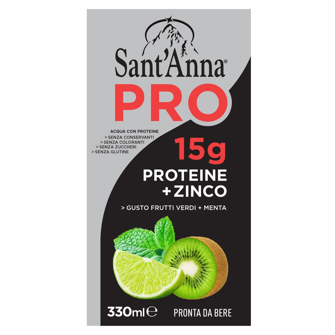Sant'Anna PRO Frutti Verdi 0,33L | confezione 12 Bottiglia | Bevanda Proteica in Acqua Sant'Anna | Alto Contenuto di Proteine | Perfetta per chi pratica sport, idrata
