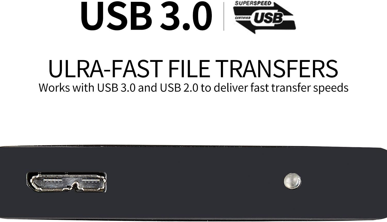 Portable SATA External Hard Drive HDD 2TB 1TB 500GB USB3.0 Ulra-Fast File Transfers for Windows, Mac and Linux (2TB, Black)