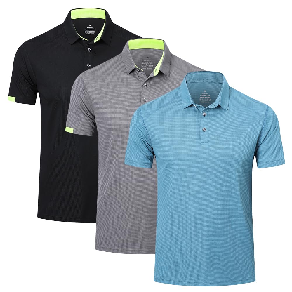 HUAKANG3 Pack Mens Polo Shirts Short Sleeve Breathable Quick Dry Golf Top Running Sports Tee Top Gym Workout Polo T Shirts