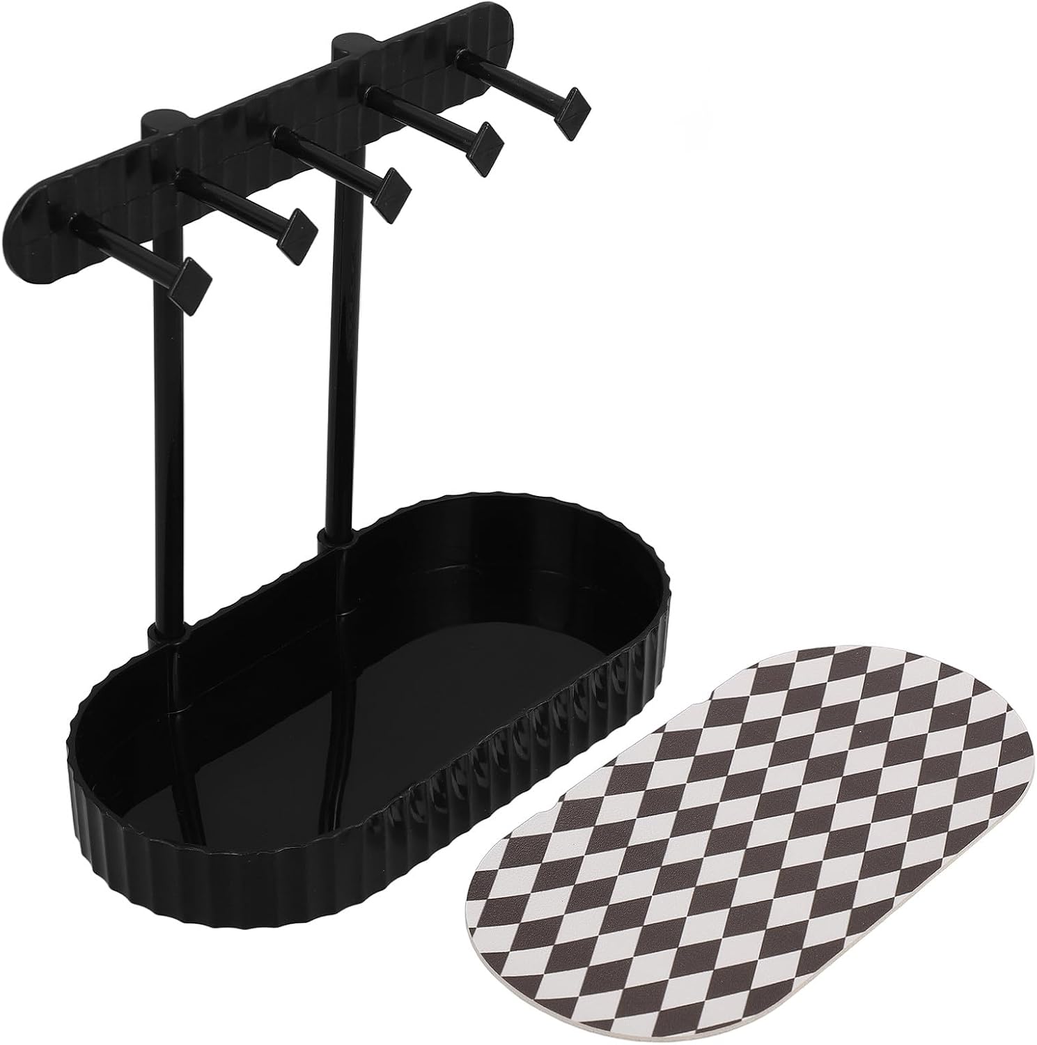 Ciieeo Jewelry Organizer Stand with Earring Rack and Ring Tray, Black Hanging Bracelet Storage Tower for Necklaces and Bangles, Jewelry Holder for Entryway and Vanity Display