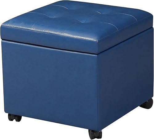 Miniatura 14 de Homebeez Taburete otomano de almacenamiento de piel sintética copetudo, cuadrado con tapa abatible (marrón) Marrón,Grano de cuero envejecido