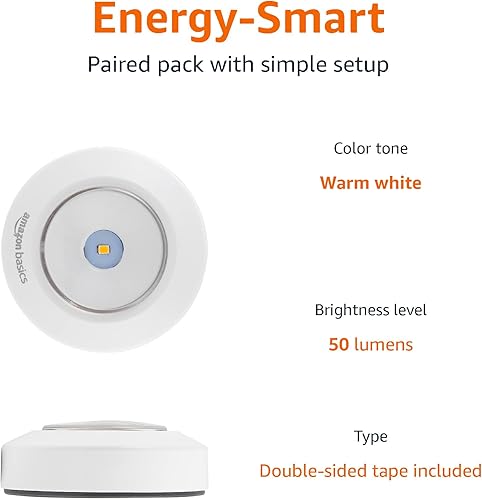 Miniatura 3 de Tienda Basics Luces LED de disco, funcionan con pilas, paquete de 2 unidades de 50 lúmenes, luz de grifo, luces adhesivas, iluminación debajo del