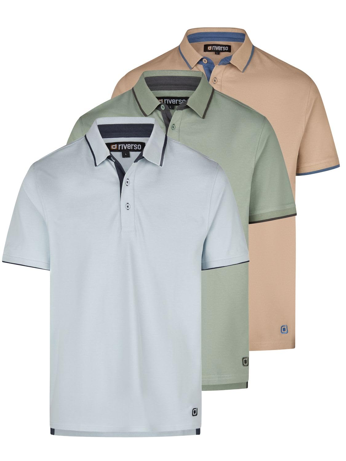 riverso RIVLeano - Polo da uomo, a maniche corte, vestibilità normale, in cotone, tinta unita, bianco, nero, blu, verde, beige, S, M, L, XL, XXL, 3XL, 4XL, 5XL