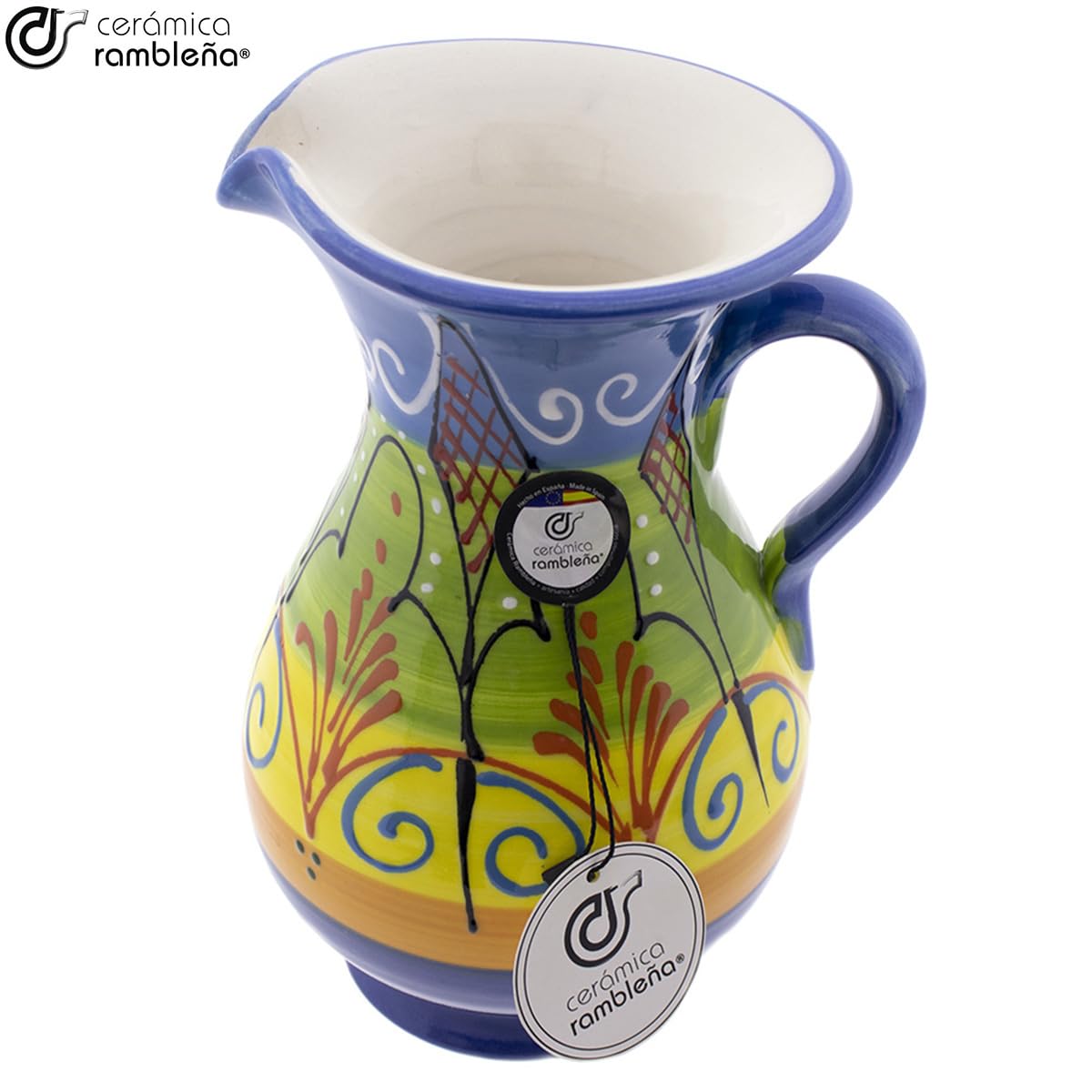CERAMICZNY RAMBLEÑA | Dzbanek na wodę | Dzbanki z czerwonego błota | Dzbanek do soku | Dzbanek wody Model 06 | 100% Ręcznie robione dekoracje | 1,5 litra