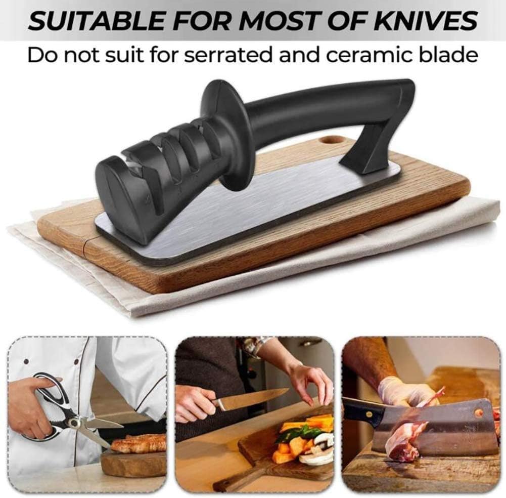 Manual Knife Sharpener, 4-Stage Knife Sharpener for Sharpening Kitchen Knives 304 Stainless Steel Sharpening Tool, Diamond Tungsten Steel Ceramic Stone Grinding Groove and Scissor Sharpener