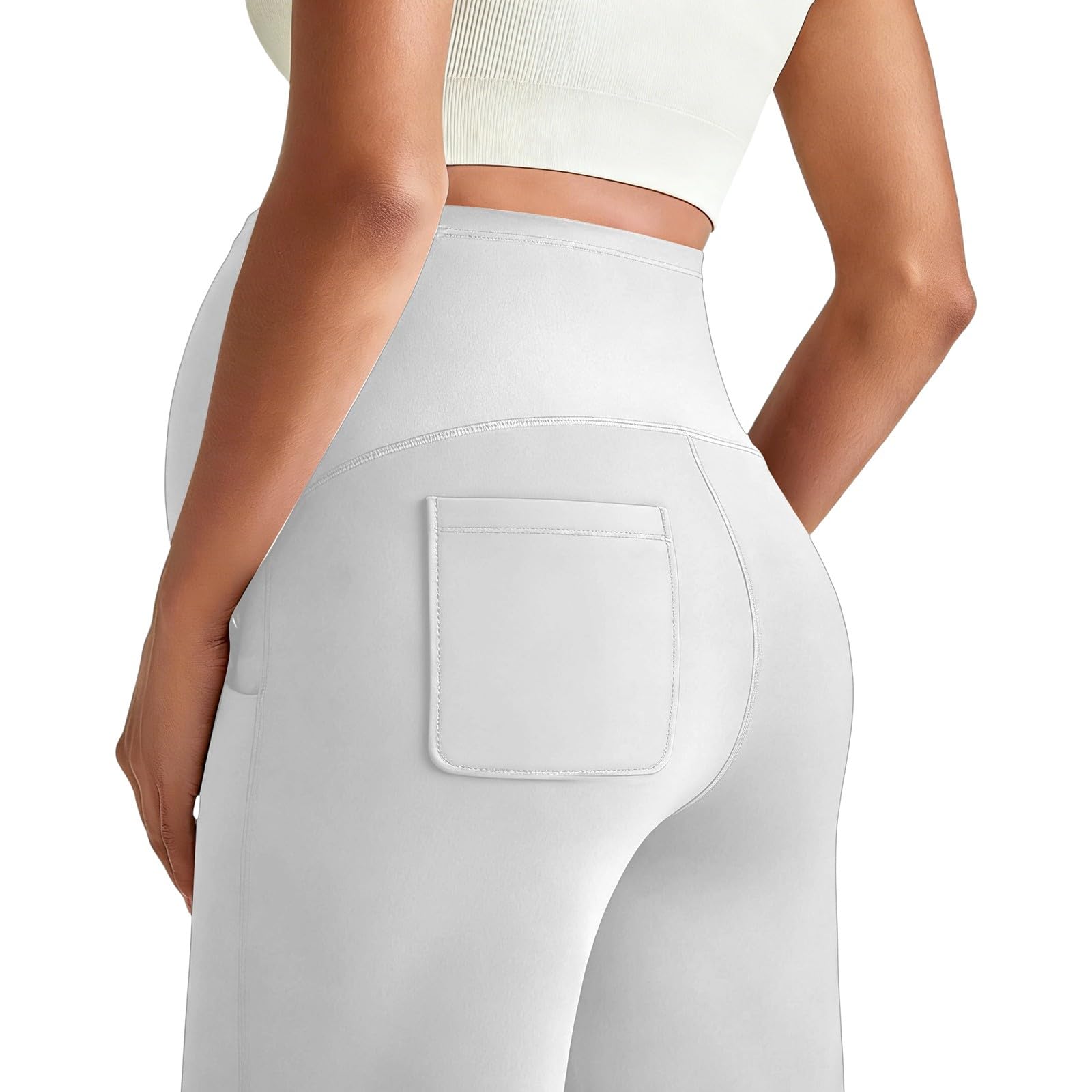 Generisch Pantalones de maternidad para entrenamiento informal de yoga con pliegues, bolsillos laterales adecuados para deportes de embarazo, con cintura elástica, cordón, prácticos bolsillos traseros