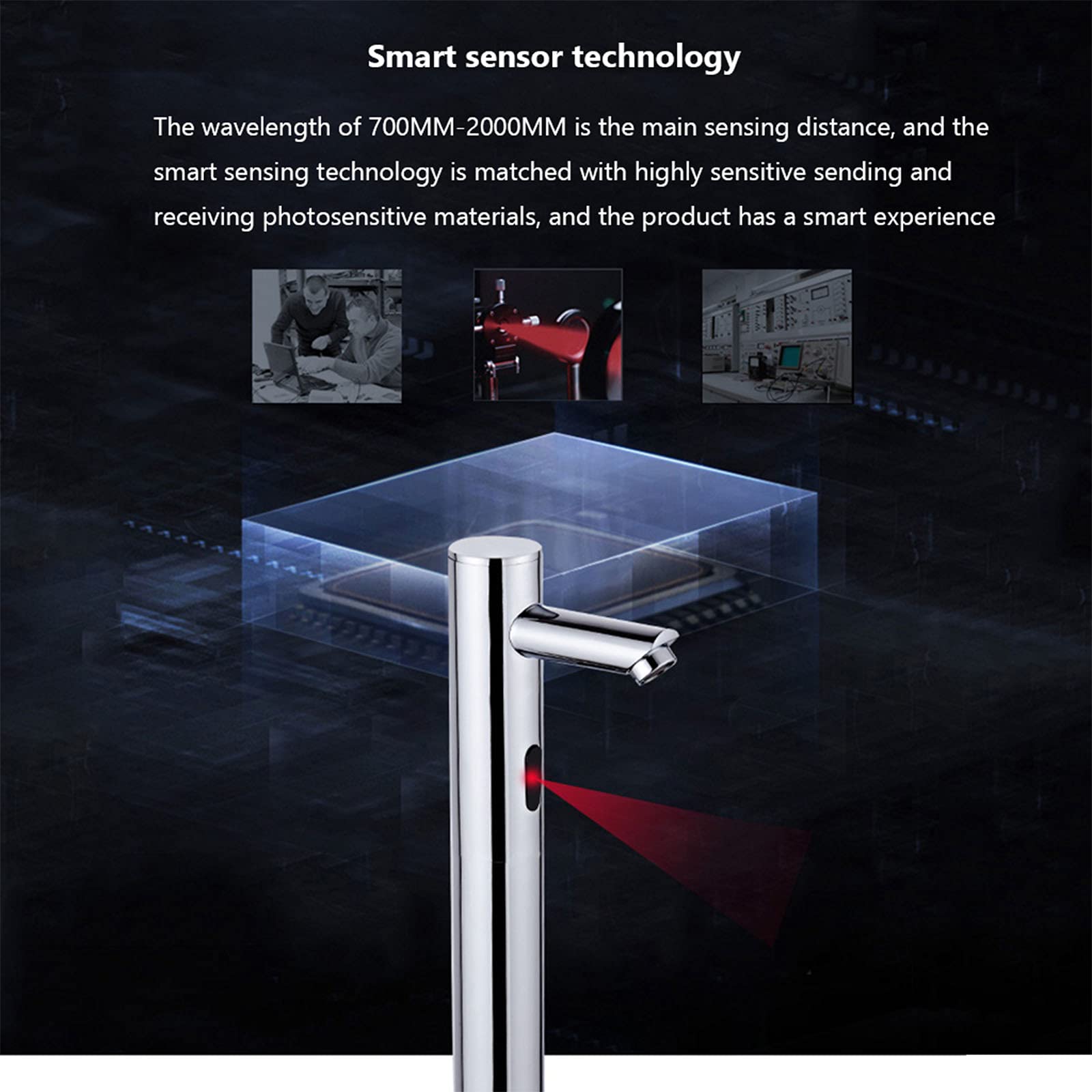 Rubinetto Automatico Sensore Rubinetto Per Bagno Senza Contatto Rubinetto Lavabo Commerciale, Rubinetto Lavabo A Mani Libere Attivato Dal Movimento Con Scatola Controllo, Alimentato Da Batterie 4AA