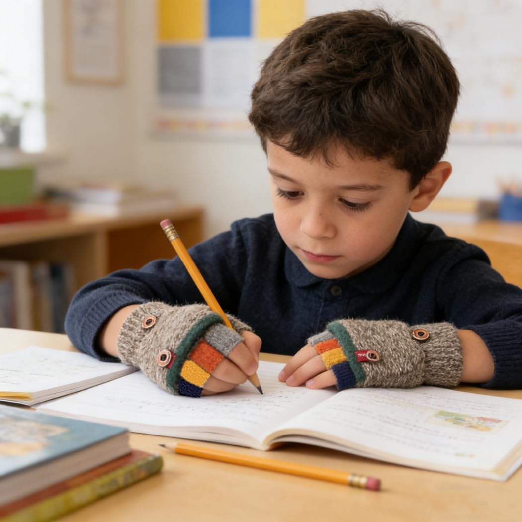 Guantes de escritura cálidos para bebés/niños, de 3 a 6 años