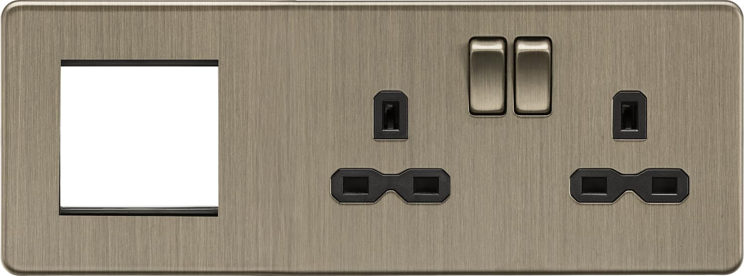 Knightsbridge 13A 2G DP Socket + 2G Modular Combination Plate - Antique Brass