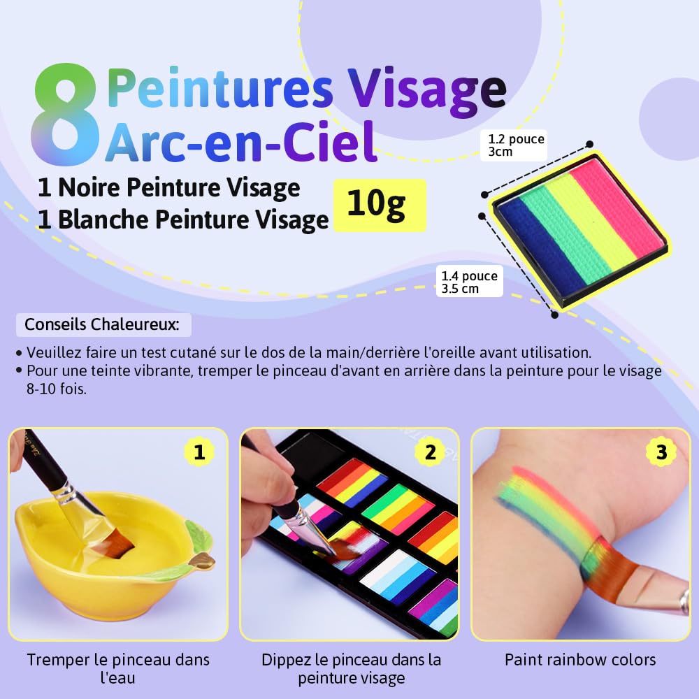 Janolia Palette Maquillage Enfant, 34 Couleurs Fluorescents UV Peinture Visage Enfant avec 3 Pinceaux, Peinture Corporelle, Kit Maquillage Enfant pour Carnaval Halloween Cosplay Fête D'anniversaire