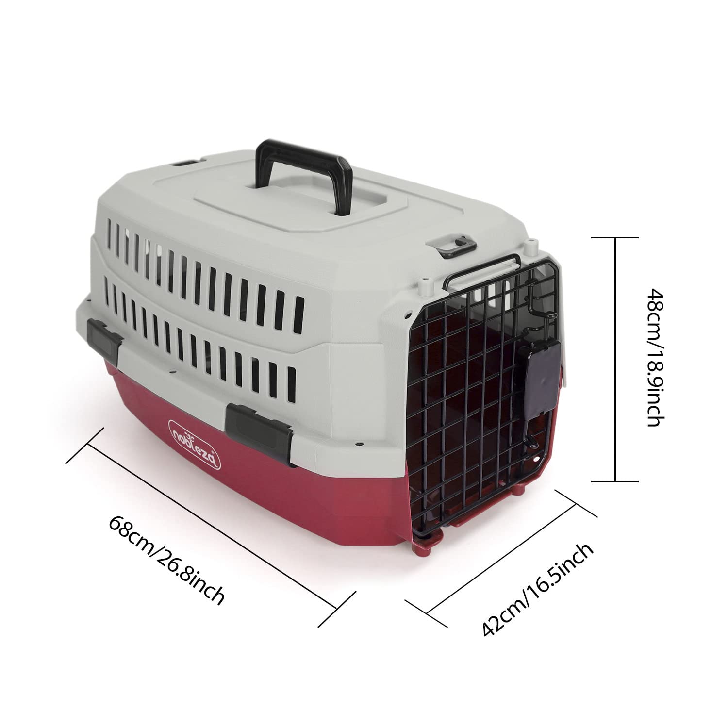 Nobleza - Transportin Gato Perro Grande, Transportin para Gatos Perro Portátil y Transpirable, Mascotas Perros Gatos Accesorios, Transportín de Plástico, 68x48x42 CM, Rojo & Gris