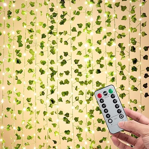 Zenovate Efeu Lichterkette Innen Batterie, 10M 100LEDs Lichterkette Efeu Künstlich, 8 Beleuchtungsmodi Lichterkette Batterie, Pflanzen Aesthetic Dekoration für Room Hochzeit Party
