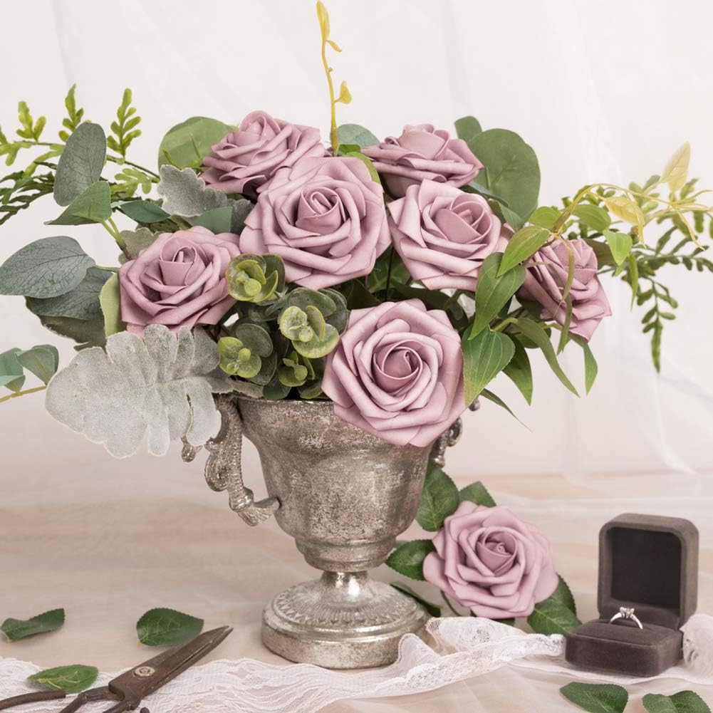 N&T NIETING Artificial Flowers Roses, 25pcs Real Touch Fake Roses with Stems DIY for Wedding Bridal Bouquets Valentine's Day - Image 5