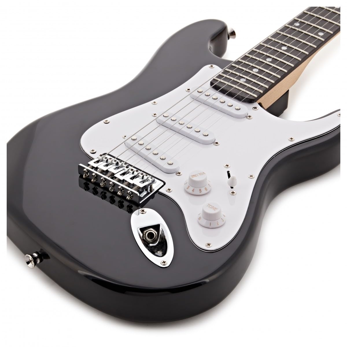 3/4 chitarra elettrica LA MiniPacchetto con Amplificatore nero | Per giovani musicisti, 3 pickup single coil con selettore a 5 posizioni, mini ampli portatile 3W