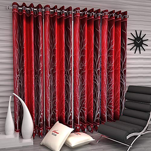 Image of Home Sizzler 4 Piece Eyelet Polyester Door Curtain Set - 7ft, Maroon
