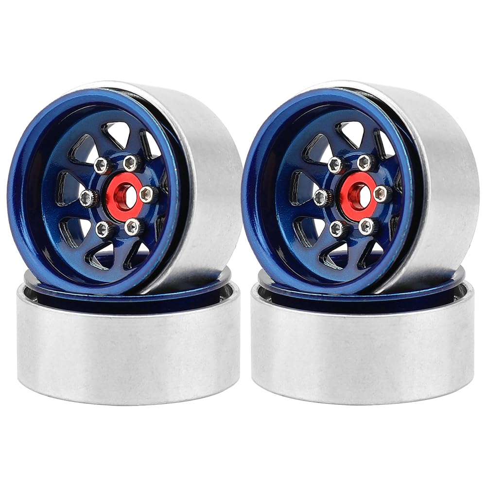 Pothyes 1.0 Beadlock Wheel -3.78mm Offset Wheel Rims for 1/18 1/24 RC Crawler Car Axial AX24 SCX24 FMS FCX24 TRX4M Upgrades (Dark Blue)