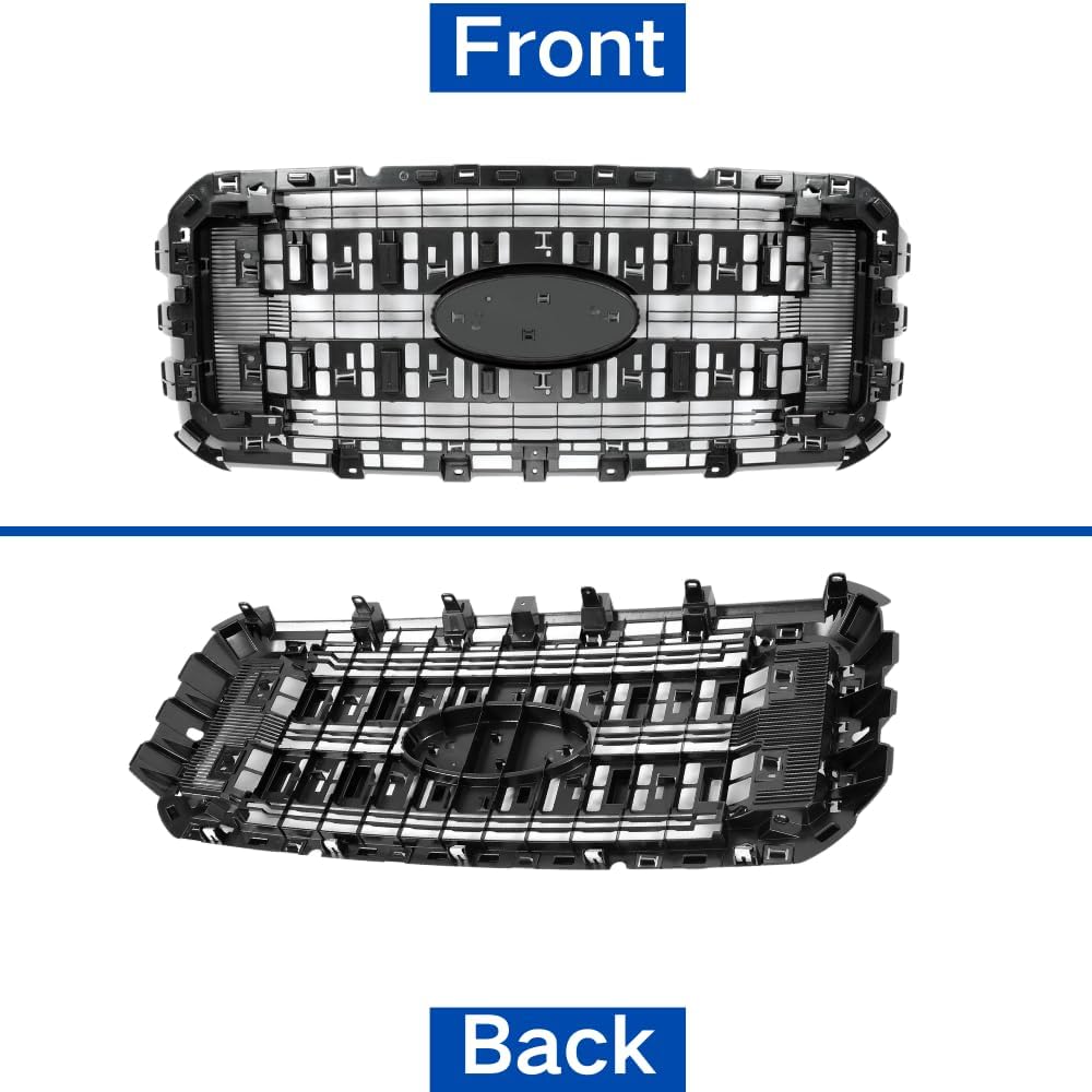Front Upper Grille Assembly, Black ABS Grill, Compatible with Ford F-250/F-350/F-450/F-550 Super Duty 2011 2012 2013 2014 2015 2016– Direct Fit Replacement