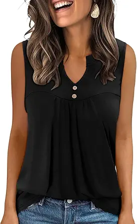 KISSMODA Tank Tops for Women Summer Casual Sleeveless Shirts Dressy Trendy V Neck Tunics Loose Notched Blouses S-3XL