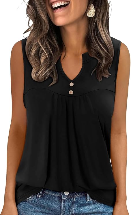 KISSMODA Tank Tops for Women Summer Casual Sleeveless Shirts Dressy Trendy V Neck Tunics Loose Notched Blouses S-3XL