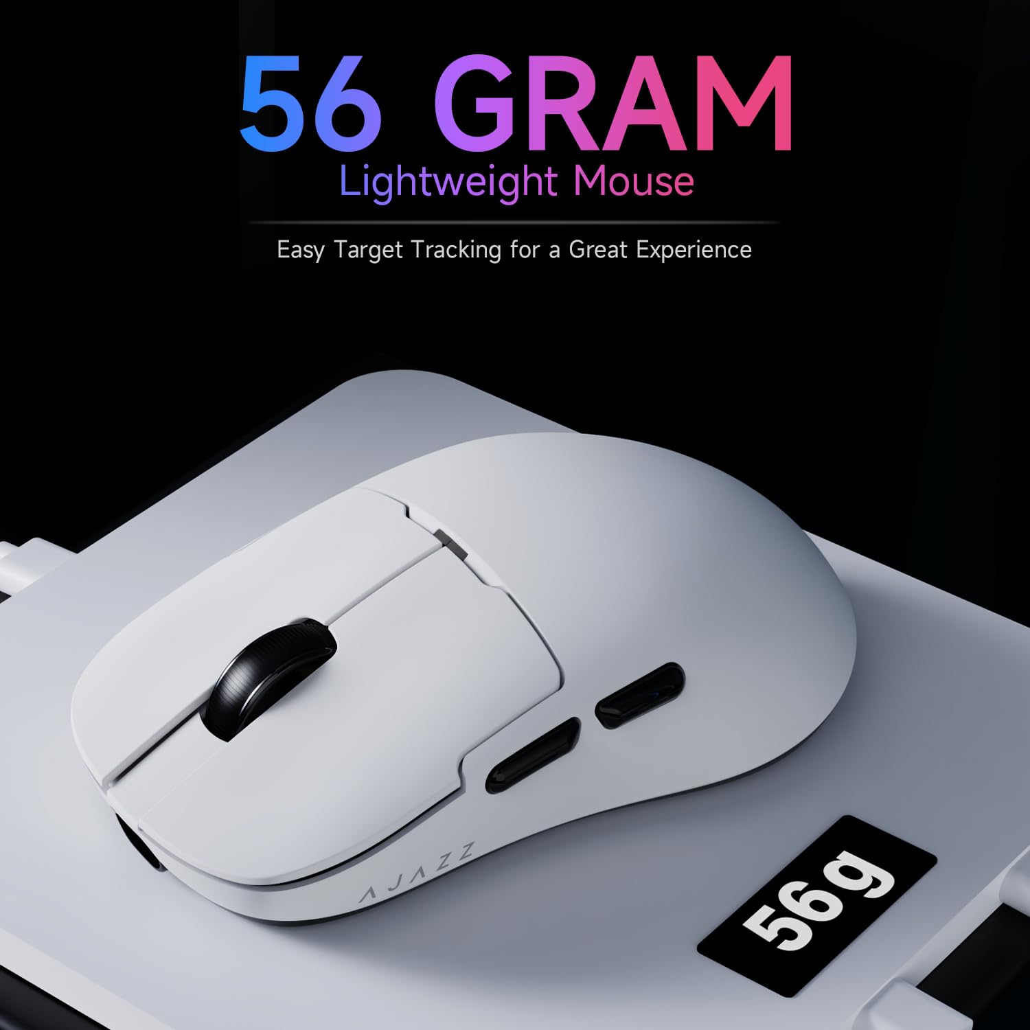 AJAZZ AJ159P Mouse Da Gioco Wireless, Sensore PAW3395, 26K DPI, Design Ultraleggero Da 56 G, Supporto 2.4G/USB-C, Retroilluminazione RGB, Compatibile Con PC E Mac, Bianco