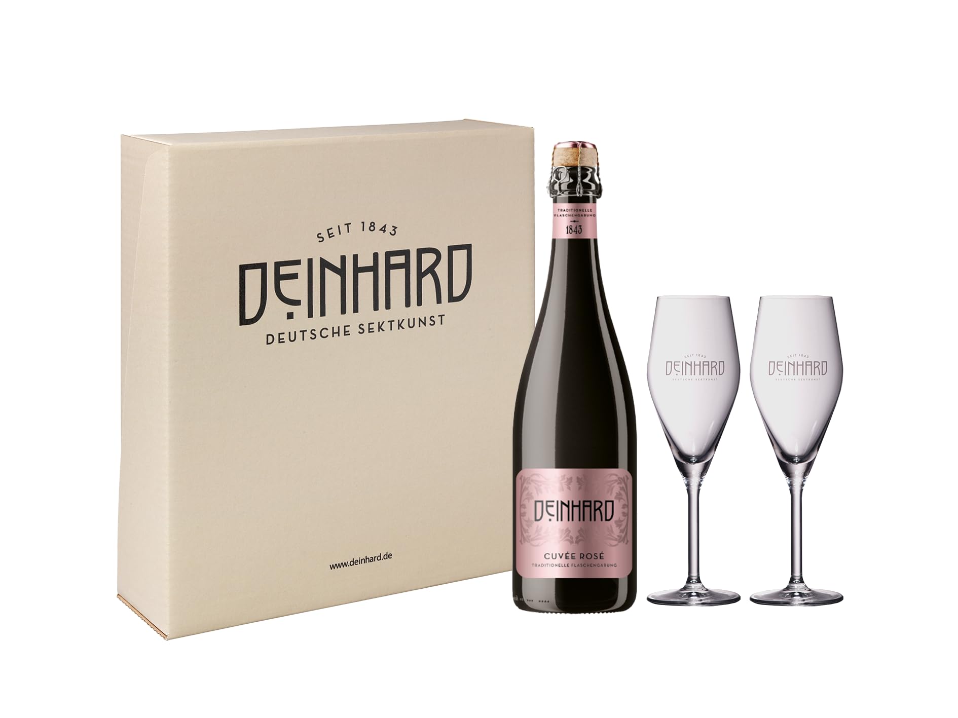 Deinhard Geschenkpaket Cuvée Rosé Sekt Brut 0,75 l + 2 hochwertige Sektgläser