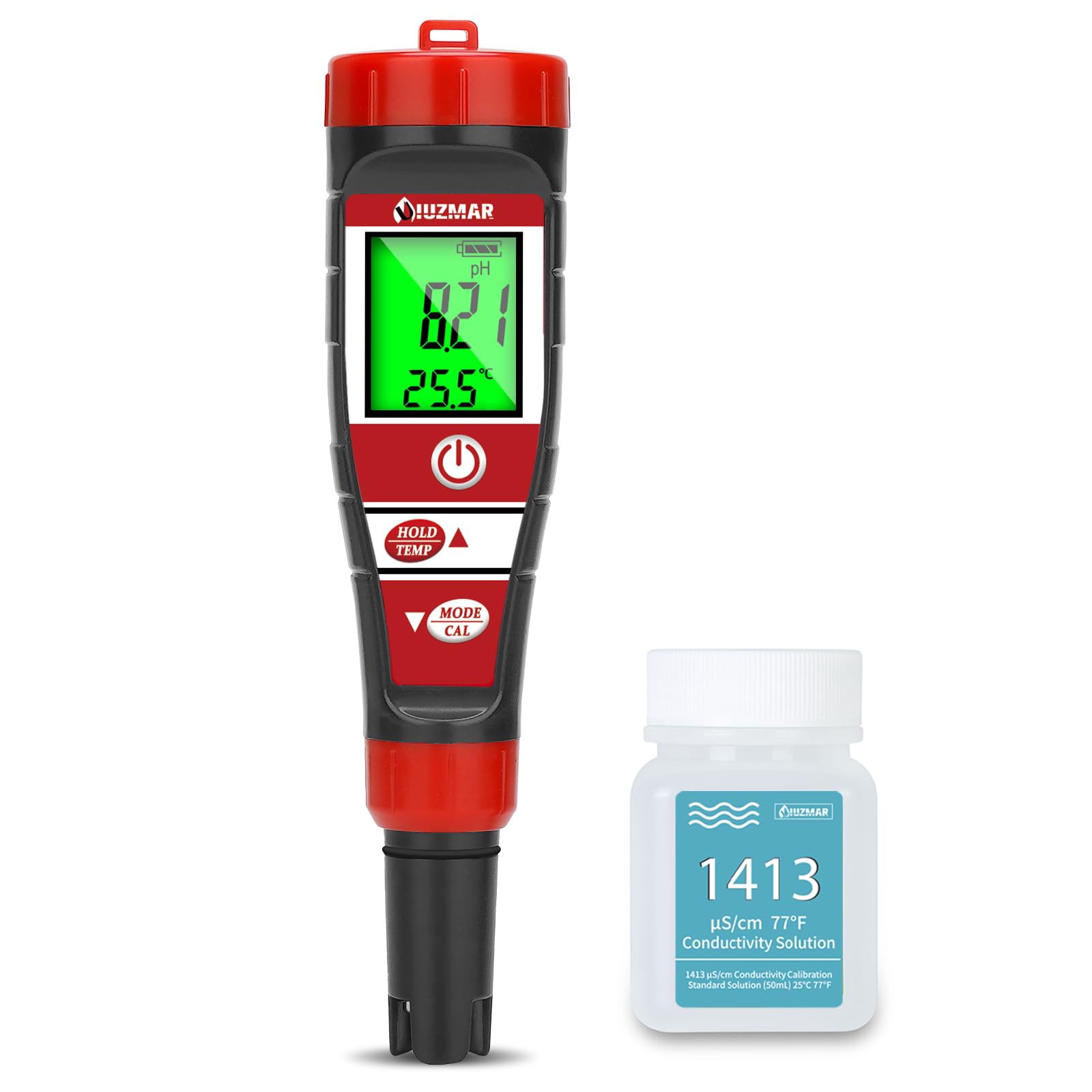 Medidor de TDS y pH para Hidroponia, Medidor Digital de pH EC Agua, 4 en 1 Medidor de pH/EC/TDS/Temp, Medidor de pH y Conductividad con Solución de Calibración 1413 para Piscina, Spa, Acuarios