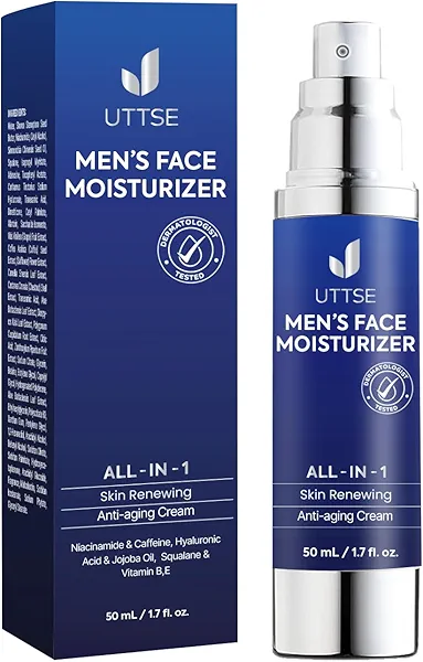 6-in-1 Face Cream for Men: Anti Aging & Wrinkle Cream for Men with Collagen, Hyaluronic Acid, Vitamins E & B, Shea Butter - Dark Spots Remover & Eye Bags Treatment - 1.7 oz.