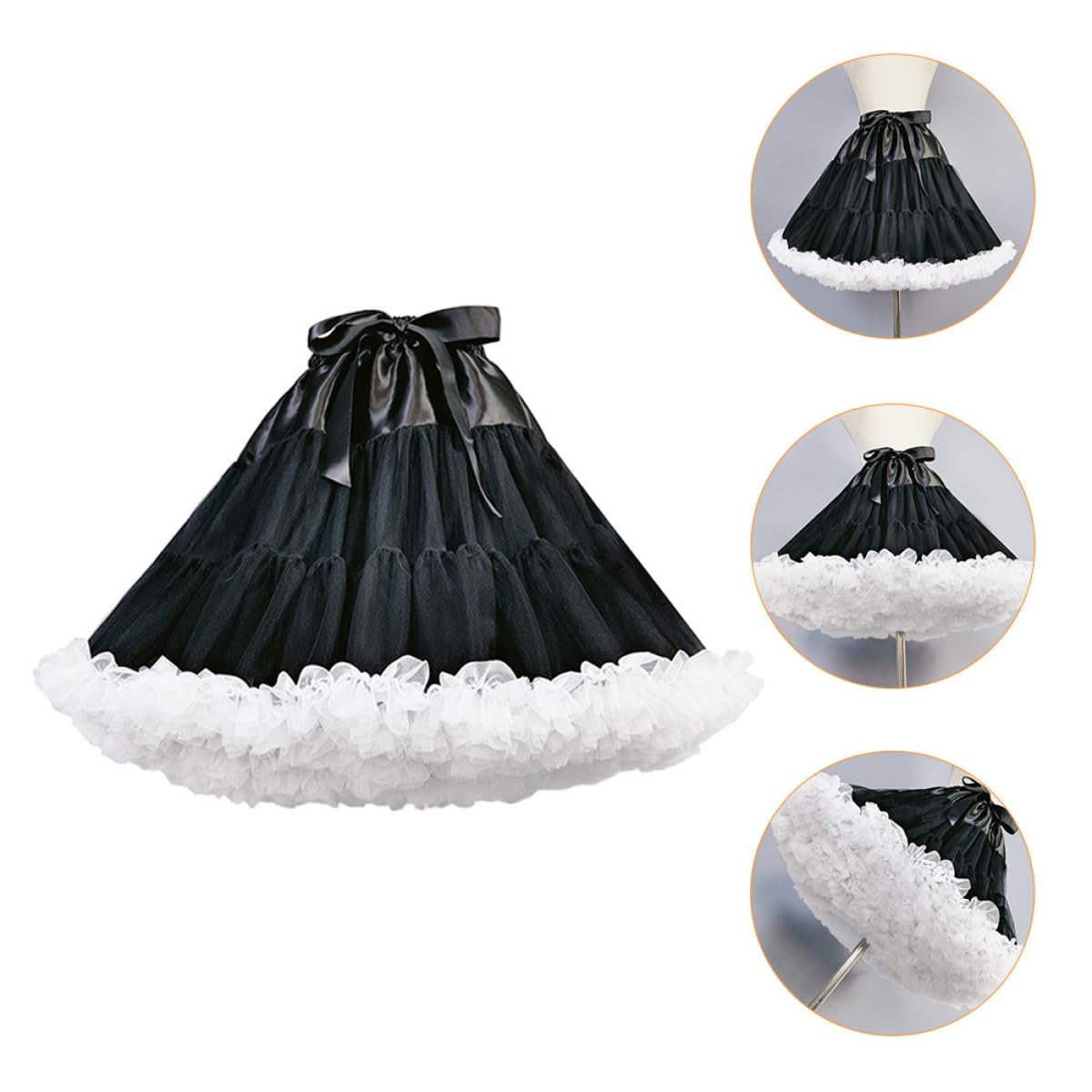 VANZACK Lolita Petticoat Unterrock Tüll Netzstoff Atmungsaktiv Schwarz Weiß Für Damen Cosplay Kostüm