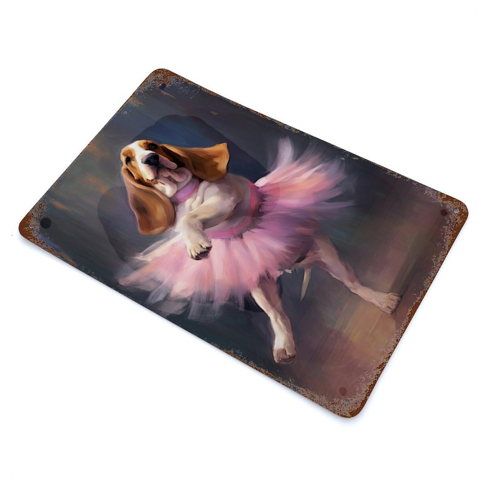 Basset Hound Ballerina Rustic Tin Plaque 11.8"x7.9", Ideal for Shed, Workshop And Garage Wall Decor