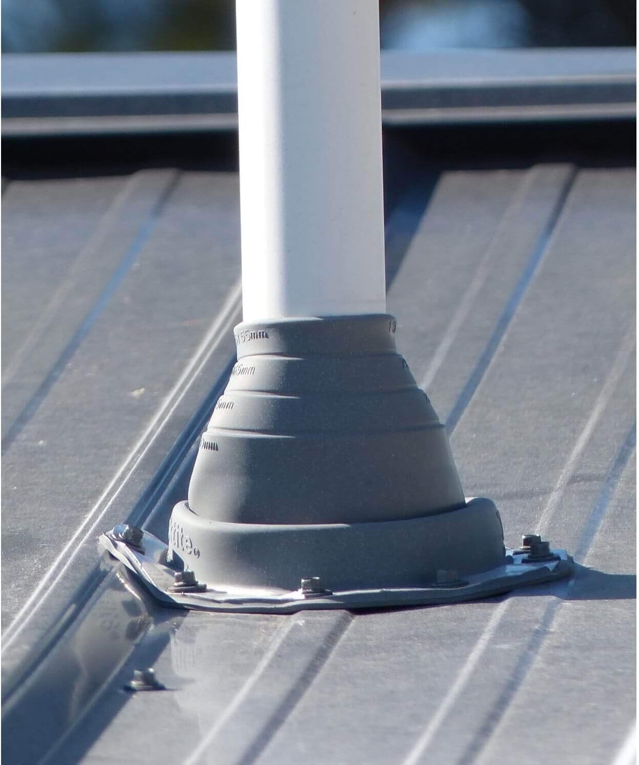 DEKS DEKTITE SQUARE BASE PIPE FLASHING BOOT: #3 (DFE103B) BLACK Square Base EPDM Flexible Pipe Flashing Dektite (for OD pipe sizes 1/4" - 5")~Roof Jack Pipe Boot~pipe flashing
