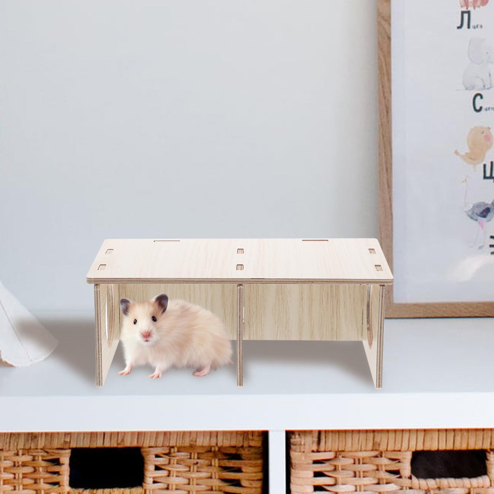 BESTonZON Casa de Madera Juguete Masticable Diseño Transparente y Dos Habitaciones para Hámster para Cobayas y Conejos, Adecuado para Verano E Invierno
