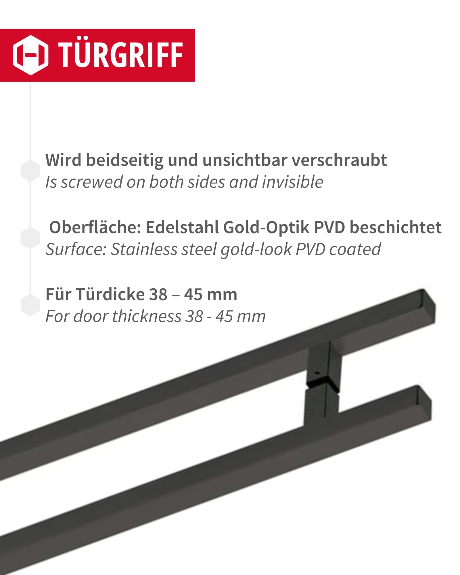 JUVA Design Stoßgriff Schiebetür Glas-Türgriff Edelstahl Türbeschlag schwarz | Stangengriff mit Länge 600 mm | Haltegriff für Glastüren & Holztüren | 1 Stangen-Griffpaar Zimmertür inkl. Schrauben