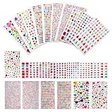 2950 Stück Selbstklebende Strasssteine & Glitzersteine, 10 Blätter Bunt, verschiedene Formen & Größen 3-14 mm, Bastelsteine für Kinder, DIY für Grußkarten, Bilderrahmen, Handwerk & Dekoration
