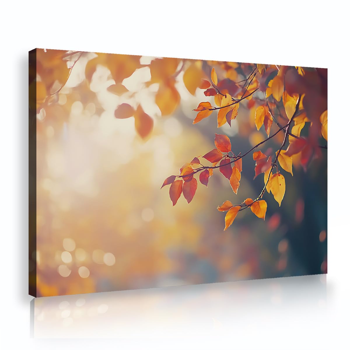 Via Vela Golden Foliage Wall Art Canvas Poster Autumn Branch Leaves Painting Soft Bokeh Landscape Print Seasonal Nature Picture for Office Entryway Guest Room Decor 50x75cm