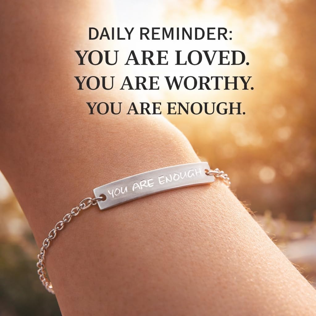 You Are Enough Bracelet for Women, 925 Sterling Silver Inspirational Confidence Jewelry, Meaningful Gift for Her