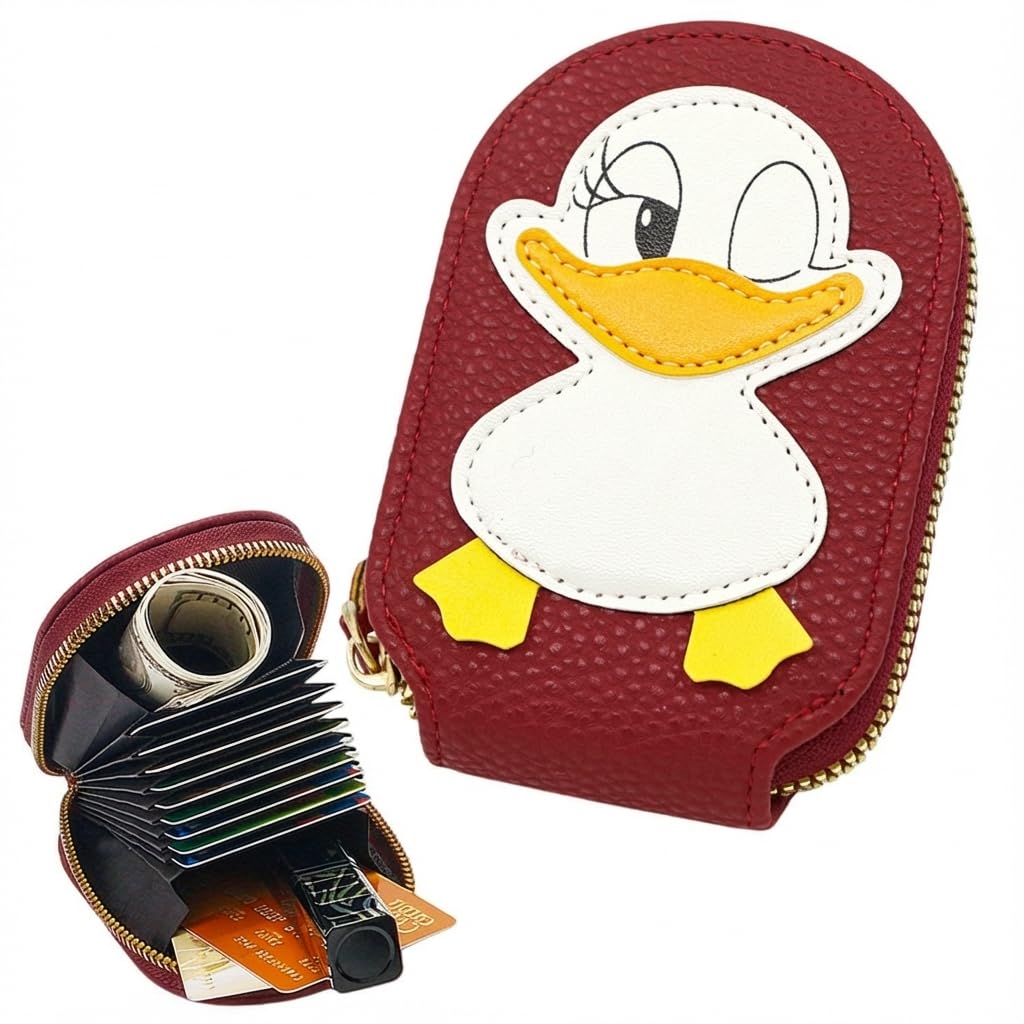 funblast Cute Duck Card Holder – 13 Compartment Mini PU Leather Wallet for Kids & Women, Compact Zipper Pouch for Cards & Cash, Small Travel-Friendly Purse (Maroon)-picture-25